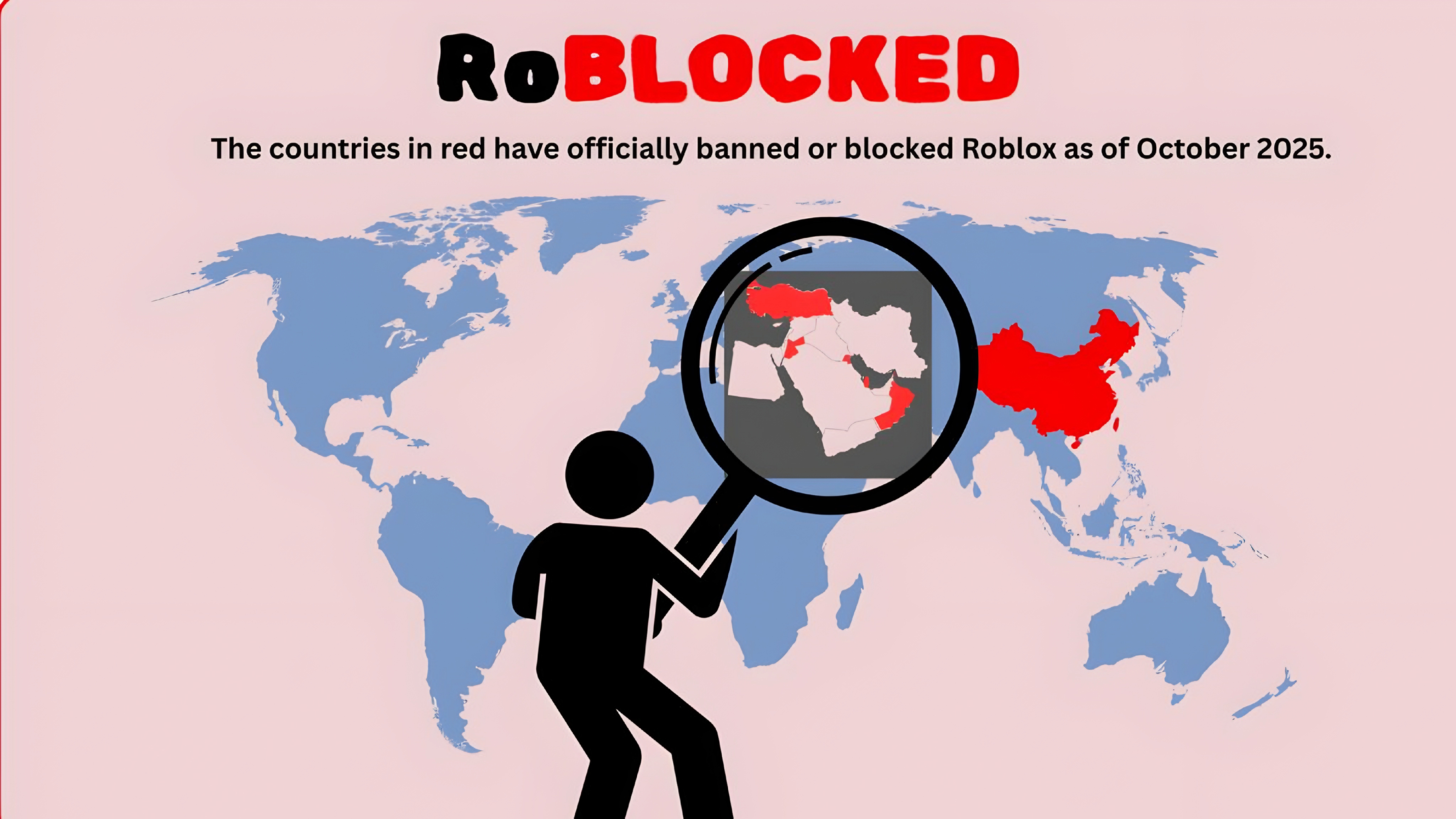 Countries where Roblox is banned or restricted worldwide map
