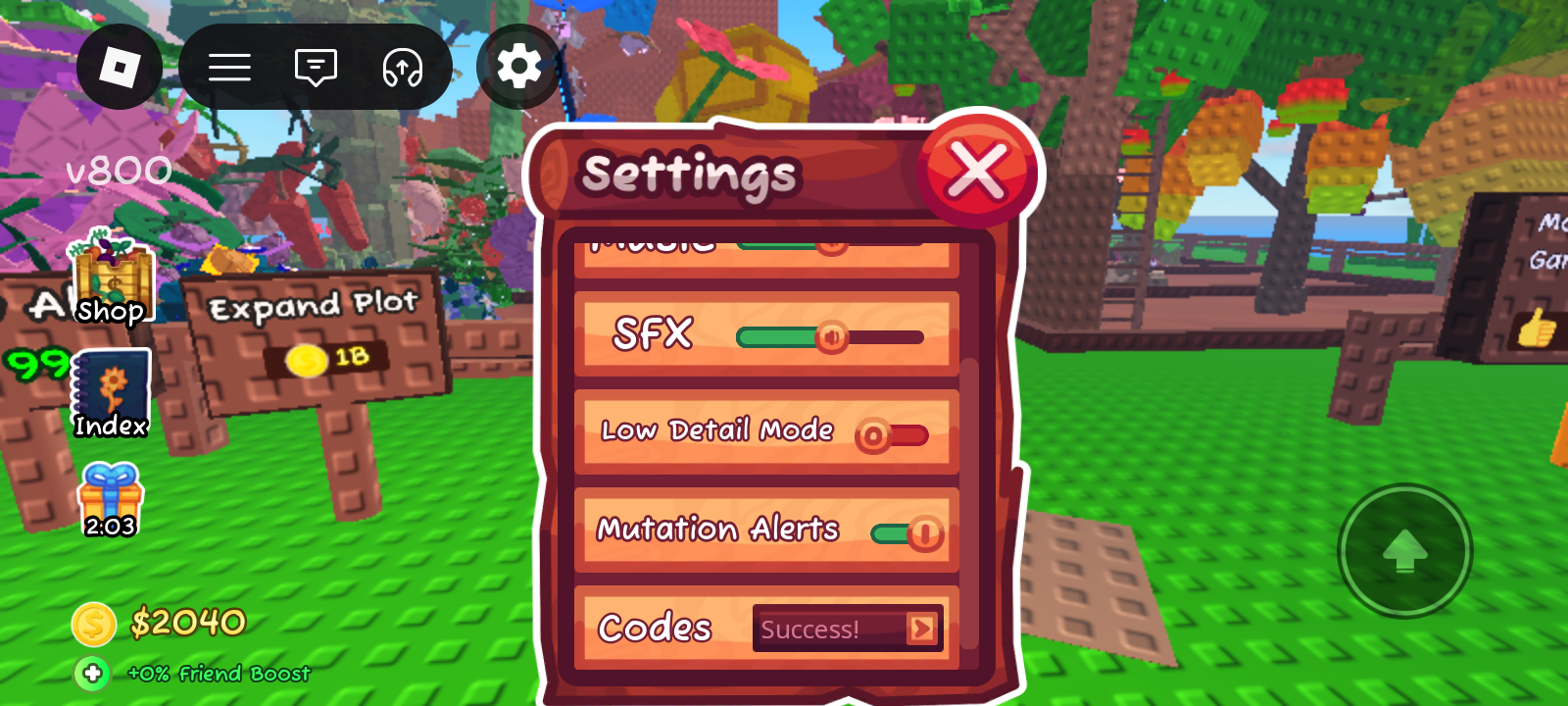 Garden Horizons Success message and balance after redeeming code 358